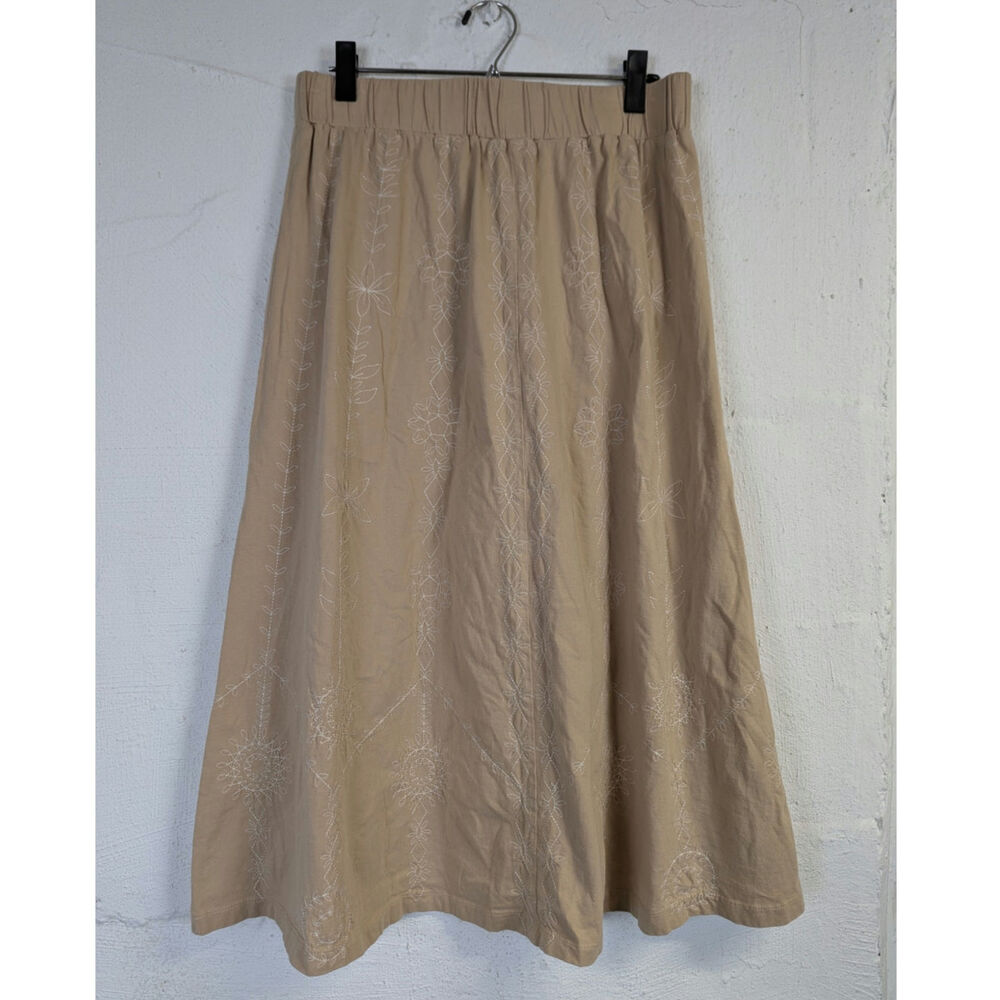 Vtg 90s Floral Midi Skirt Embroidered Cottage Pull On Hippie Boho Womens Large